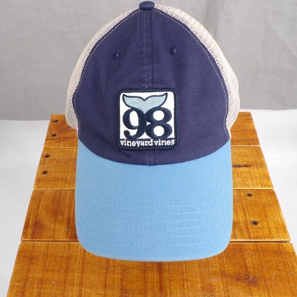 Vineyard Vines 98 Whale Tail Mesh Trucker Blue White Velcro Men's Baseball Hat